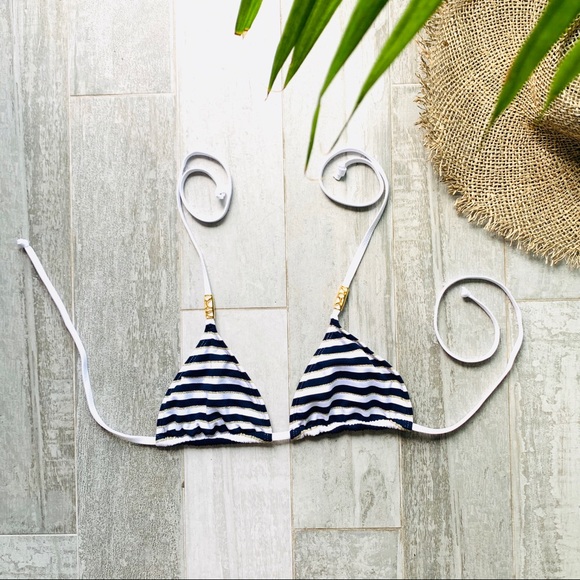 Letarte Bikini Top Sailor Striped Gold Coral Removable Geometric Charms - Picture 4 of 16